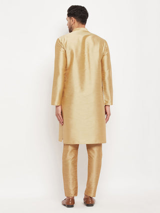 VM BY VASTRAMAY Men's Rose Gold Silk Blend Kurta and Rose Gold Pant Style Pyjama Set