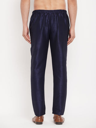 VM By VASTRAMAY Men's Navy Blue Silk Blend Pant Style Pyjama