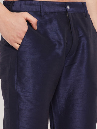 VM By VASTRAMAY Men's Navy Blue Silk Blend Pant Style Pyjama