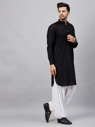 VM BY VASTRAMAY Men's Black Cotton Blend Pathani Suit Set – vastramay