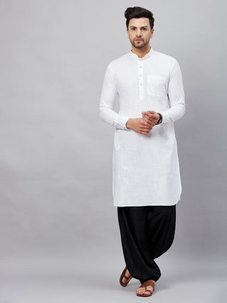 VM BY VASTRAMAY Men's White Cotton Blend Pathani Suit Set