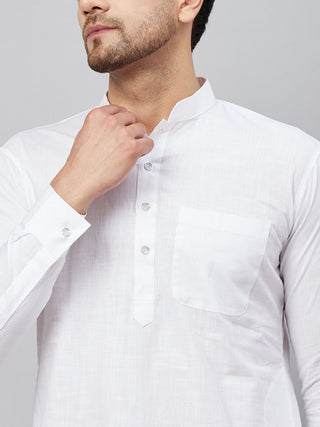 VM BY VASTRAMAY Men's White Cotton Blend Pathani Suit Set – vastramay
