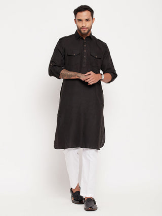 VM By VASTRAMAY Men's Black Pathani Suit With White Pant Set