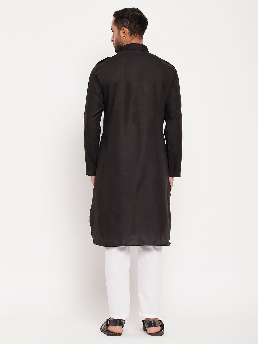 Men's Black Pathani Suit With White Pant Set