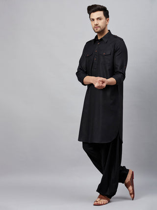 VM By VASTRAMAY Men's Black Pathani Suit Set