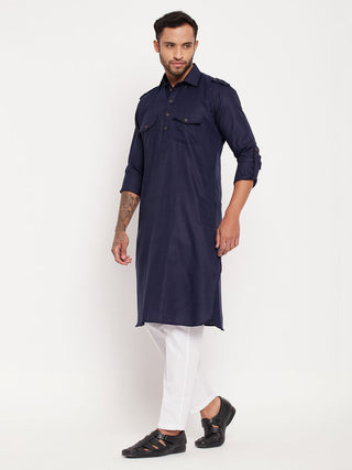 VM By VASTRAMAY Men's Blue Pathani Suit With White Pant Set