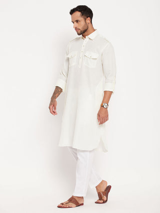 VM By VASTRAMAY Men's Cream Pathani Suit With White Pant Set