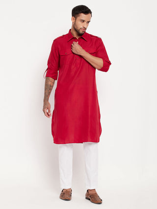 VM By VASTRAMAY Men's Maroon Pathani Suit With White Pant Set