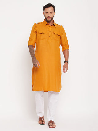 VM BY VASTRAMAY Men's Rust And White Cotton Blend Pathani Suit Set