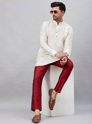 VM By VASTRAMAY Men's Cream Silk Blend Curved Kurta Pant Set