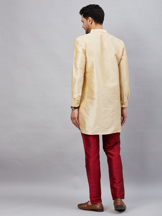 VM By VASTRAMAY Men's Gold Silk Blend Curved Kurta Pant Set