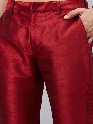 VM By VASTRAMAY Men's Maroon Silk Blend Curved Kurta Pant Set