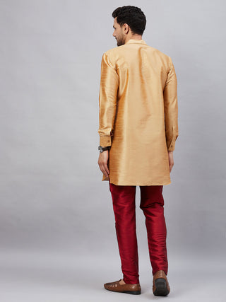 VM By VASTRAMAY Men's Rose Gold Silk Blend Curved Kurta Pant Set