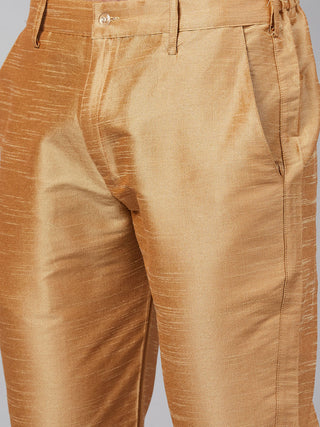 VM By VASTRAMAY Men's Rose Gold Silk Blend Curved Kurta Pant Set