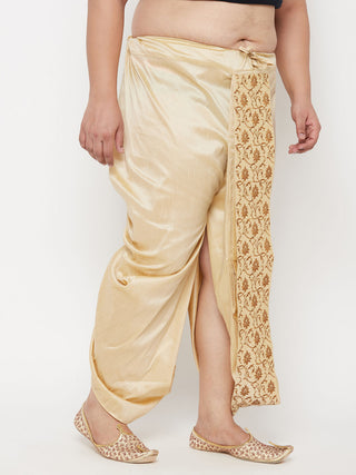 Vastramay Men's Plus Size Gold Cotton Blend Embroidered Traditional Dhoti