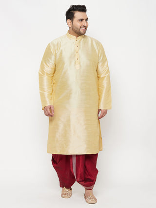Vastramay Men's Plus Size Maroon Cotton Blend Thread Work Traditional Dhoti