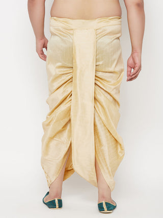 Vastramay Men's Plus Size Gold Cotton Blend Embroidered Traditional Dhoti