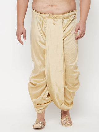 Vastramay Men's Plus Size Gold Cotton Blend Solid Traditional Dhoti