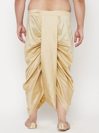 Vastramay Men's Plus Size Gold Cotton Blend Solid Traditional Dhoti
