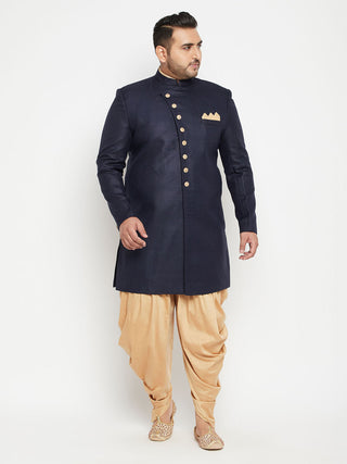 VASTRAMAY Men's Plus Size Navy Blue Slim Fit Sherwani Set