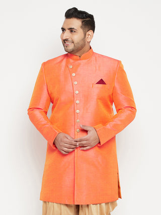 VASTRAMAY Men's Plus Size Orange Slim Fit Sherwani Only Top