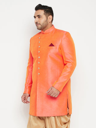 VASTRAMAY Men's Plus Size Orange Slim Fit Sherwani Only Top
