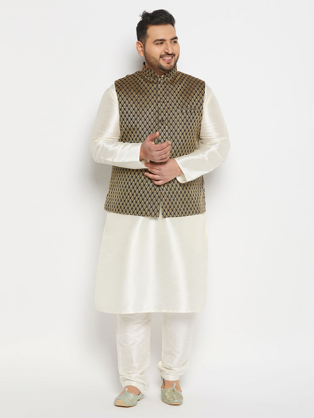 Cream Kurta with Printed Waist Coat Set – Smriti Apparels