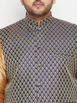 VASTRAMAY Men's Plus Size Blue Woven Nehru Jacket