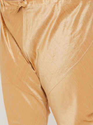 VASTRAMAY Men's Plus Size Rose Gold and Blue woven Silk Blend Jacket Kurta Pyjama Set