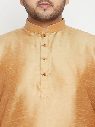 VASTRAMAY Men's Plus Size Rose Gold, Navy Blue and Maroon Silk Blend Jacket Kurta Dhoti Pant Set