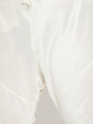 VASTRAMAY Men's Plus Size Cream and Maroon Silk Blend Jacket Kurta Pyjama Set