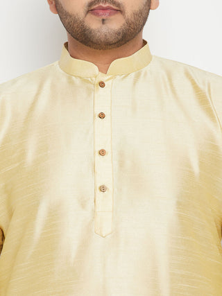 VASTRAMAY Men's Plus Size Gold and Maroon Brocade Silk Blend Jacket Kurta Pyjama Set