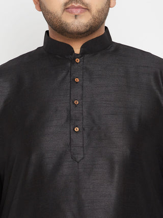 VASTRAMAY Men's Plus Size Black and Maroon Silk Blend Jacket With Kurta Dhoti Pant Set