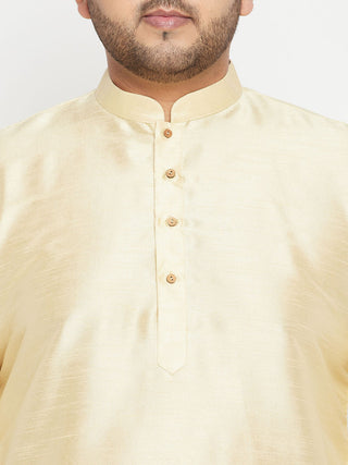 VASTRAMAY Men's Plus Size Gold and Maroon Silk Blend Jacket Kurta Dhoti Pant Set