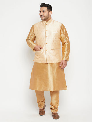 VASTRAMAY Men's Plus Size Gold Zari Weaved Nehru Jacket