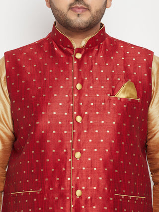 VASTRAMAY Men's Plus Size Maroon Zari Weaved Nehru Jacket