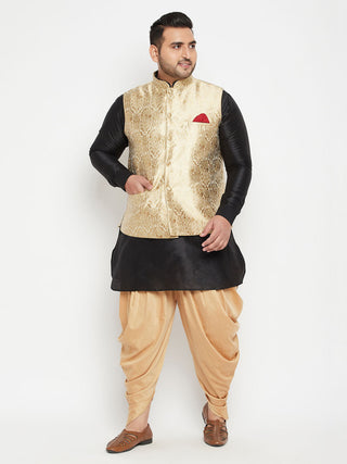 VASTRAMAY Men's Plus Size Rose Gold and Black Silk Blend Jacket Kurta Dhoti Pant Set