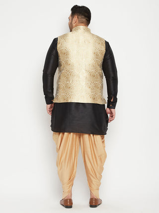 VASTRAMAY Men's Plus Size Rose Gold and Black Silk Blend Jacket Kurta Dhoti Pant Set