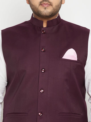 VASTRAMAY Men's Plus Size Maroon Cotton Blend Nehru Jacket