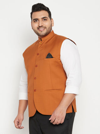 VASTRAMAY Men's Plus Size Orange Cotton Blend Nehru Jacket