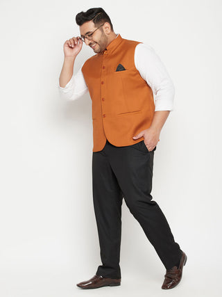 VASTRAMAY Men's Plus Size Orange Cotton Blend Nehru Jacket