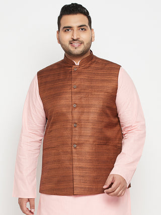 VASTRAMAY Men's Plus Size Coffee Brown Nehru Jacket