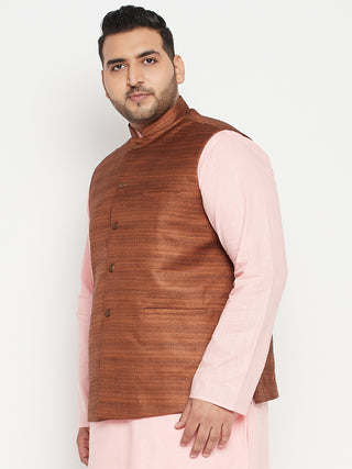 VASTRAMAY Men's Plus Size Coffee Brown Nehru Jacket