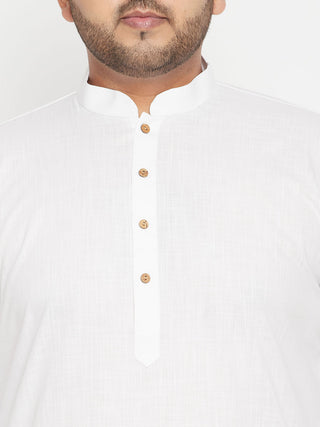 VASTRAMAY Men's Plus Size White and Coffee Brown Cotton Blend Jacket Kurta Pyjama Set