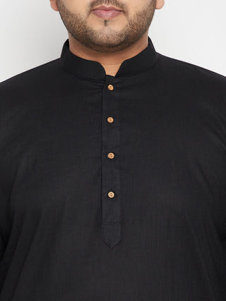 VASTRAMAY Men's Plus Size Black, Maroon Cotton Blend Jacket Kurta Pyjama Set