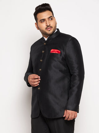 VASTRAMAY Plus Size Men's Black Silk Blend Jodhpuri