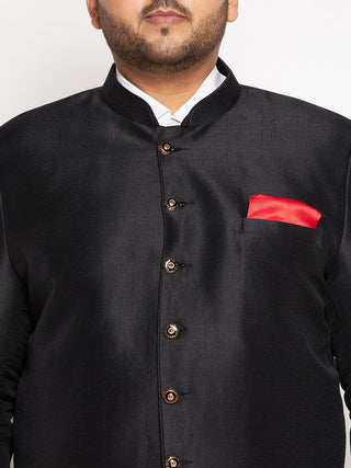 VASTRAMAY Plus Size Men's Black Silk Blend Jodhpuri