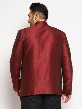 VASTRAMAY Plus Size Men's Maroon Silk Blend Jodhpuri