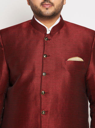 VASTRAMAY Plus Size Men's Maroon Silk Blend Jodhpuri