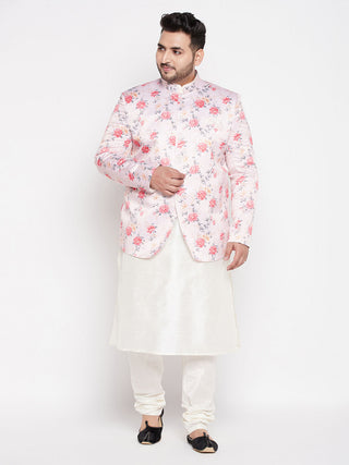 VASTRAMAY Men's Peach Silk Blend Jodhpuri With Cream Kurta Pyjama Set
